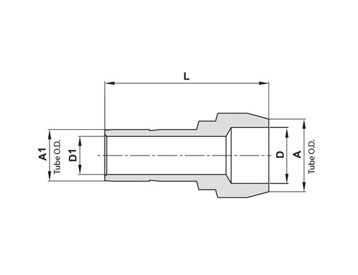Schéma ou vue technique – Raccord de passage – Raccords Let-Lok® à double bague – Raccords droits UCT au Maroc